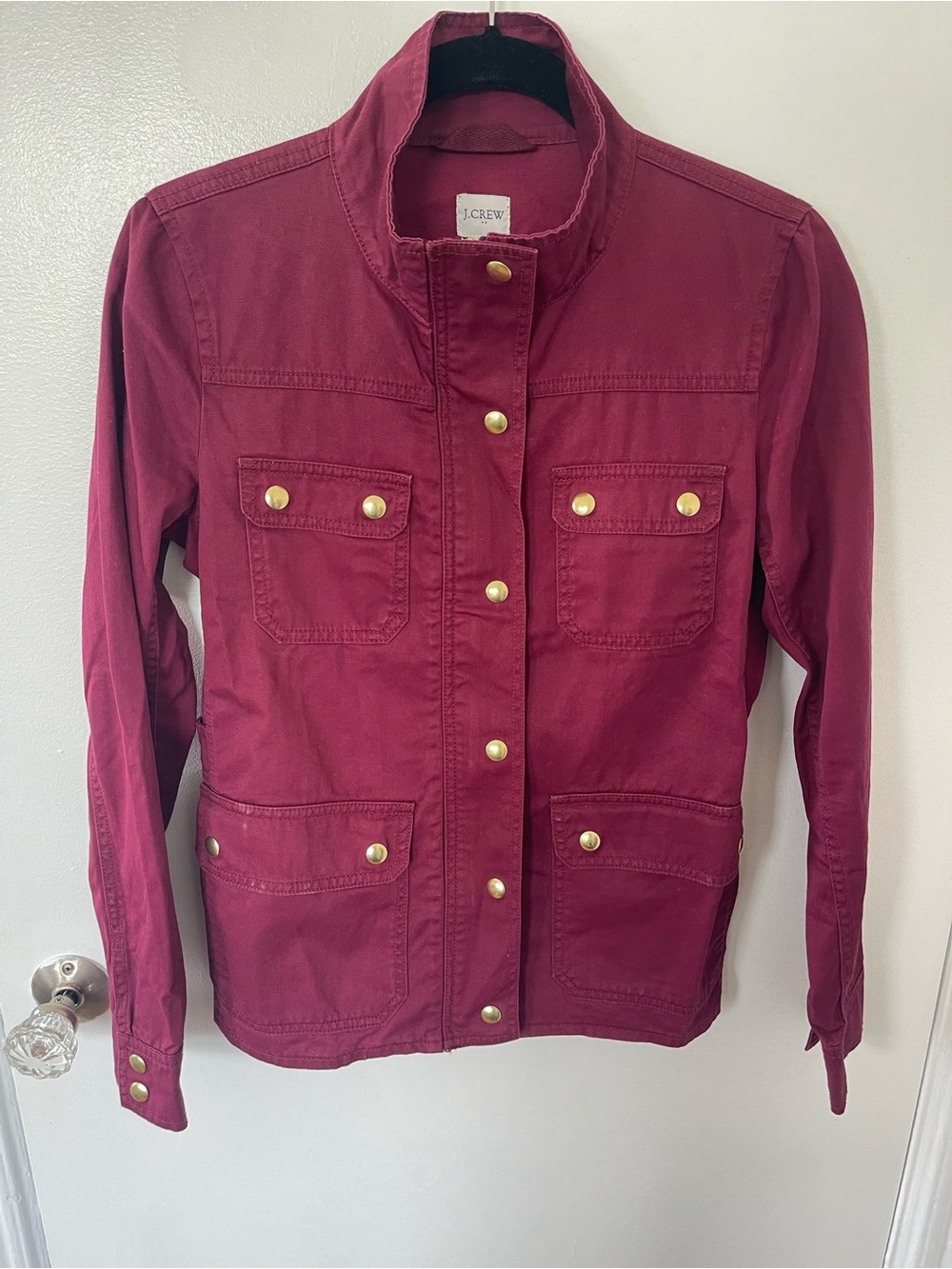 J. Crew Burgundy Utility Jacket with Gold-Tone Snaps